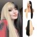 RONGDUOYI Half Black Half Blonde Wigs with Bangs 2 Color Silky Straight Synthetic Wigs for Women Girls Natural Looking Fashion Wig Cosplay Costume Party Wig,24inch 24 Inch 1B/613