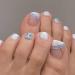 Blue White Glitter French Tip Square False Toenails - Full Cover Short Acrylic Toe Nails for Women - Buy Online on GoSupps.com