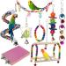 Bird Parrot Toys Hanging Bell Bird Cage Swing Toy Wooden Perch Chewing Toys for Small Parakeets Cockatiels Conures Budgie Lovebirds Macaws (8Pcs Brid Toys)