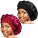 2 Pieces Wide Band Satin Cap Sleep Bonnet Soft Night Sleep Hat for Women One Size Black+Wine red