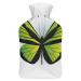 Green Butterfly Hot Water Bottle With Cover Plush Bed Bottle Hand Warmer For Adults And Children 26.5X15.3cm