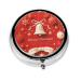 Christmas Bell Portable Metal Pill Box Round Mini 3-Compartment Plastic Insert hinged Fastening Design Suitable for Small Pills Must-Have for Travel Black