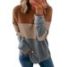 FUAIOKT Womens Dressy Casual Long Sleeve Crewneck Sweatshirts Zip Up Striped Loose Tops Trendy Color Block Pullover Shirts D-coffee X-Large