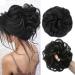 Curly bun hair piece with rubber band messy bun hair parts bun black hair part hair tie lured with hair synthetic ponytail hair extensions (1b black) 1b (black)