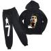 mencoo Boys Cristiano Ronaldo Pullover Long Sleeve Hooded and Sweatpants Sets-Casual 2 Pieces Sweatshirts Suit for Kids Black 6-7 Years