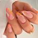 Almond Press on Nails Medium Orange Pink False Nails Summer Artificial Gold Line Design Fake Nails for Women Acrylic Stick on Nail with Adhesive Tabs 24 Pcs Almond Orange Nails