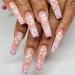 Pink Press on Nails Long Coffin Fake Nails with Rhinestone White Flower Design Glue on Nails for Women Girls Acrylic False Nails with Glue Gel Stick on Nails for Wedding Birthday 24Pcs DL6612
