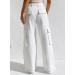 EVALESS Women's High Waisted Cargo Pants - Casual Loose Fit Straight Leg Trousers with Pockets - White - Buy Online on GoSupps.com