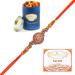 Ghasitaram Gifts Rakhi for Brother Rakhis Online - BW-5410 Wooden Om Rakhi with 100 GMS of Dryfruits Mix Can 200 GMS of Kaju katli Rakhi & 100g Dryfruits Mix Can 200g Kaju katli