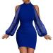 Hanxiulin evening dresses ladies wrap dresses sequin dresses one-shoulder-lock-seed dresses women skinny sequin club suits cocktail dresses Elegant party dress blue L