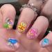 Cute False Nails for Kids Short Cartoon Stick on Nails 24pcs Square Press On Nails with Glue Funny Sweet Fake Nails Gift for Girls DIY (Cute Bob)