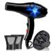 2100W Salon Hair Dryer Professional Negative Ion Blow Dryers 2 Speed 3 Heat Settings with Collecting Nozzle Diffuser for Hair Salon 1.8 Long Cable Overheating Protection for Home or Salon Black Small