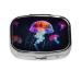 Colorful Jellyfish Printing 2 Compartment Small Pill Case Cute Small Pill Box Purse Pill Boxs Travel Pill Organizer for Pocket Purse and Travel Gifts