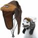 Itoda hat dog trapper hat Winter dog praise with ear holes flying cap pet winter hat adjustable dog cap PU leather dog hat warm wind protection pet hat outdoor fur cap cat brown l