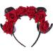 amangul Halloween Hair Accessories Ox Sheep Horn Headband Rose Flower Headdress - Buy Online on GoSupps.com