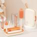 Bebamour Travel Baby Bottle Brush Set with Portable Silicone Bottle Brush Nipple Cleaner Brush Straw Brush Soap Dispenser and Bottle Drying Rack Beige
