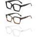 3 Pack Oversize Square Design Blue Light Blocking Reading Glasses for Women (1.5x Magnification) - Black, Leopard, Transparent - Buy Online on GoSupps.com