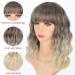 Gradient Blonde AISI HAIR Synthetic Wavy Curly Bob Wig with Bangs - Shoulder Length Ombre Wig for Women - Buy Online on GoSupps.com