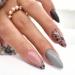 JUSTOTRY 24 Pcs Animal Print Stiletto False Nails Short Pattern Grey French Press on Nails Glitter Fake Nails Short with Nail Glue Almond Stick on Nails for Women Nails Fake Nail for Nails Art grey&print 1
