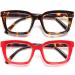 2 Pairs Oversized Retro Reading Glasses for Women with Spring Hinge Large Blue Light Blocking Readers Square Reading Glasses for Women Men 2.25 Leopard&red 2.25 x