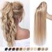 Elailite hair parts braid extensions real hair ponytail ponytail hair extension with clip Remy smooth human hair 22 "55cm 120g #18/613 ashblond & bleached blond 55cm ashblond & bleached blonde