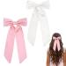 Pink Hair Bow White Bow Hair Clip Hair Bows Bow Clip Long Tail Hair Clips Ponytail Clips Retro 90s Headwear Party Wedding Hair Accessories for Women Girls (Pink + White)