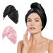 AMORISE 2 pieces of microfiber towel hair satin-overwritten hair turban hair turban microfiber with button quick-drying hair turban (black pink) black pink