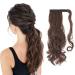 24" Long Curly Wavy Wrap Around Ponytail Clip in Hair Extensions One Piece Hairpiece Magic Tape in Pony Tail Extension for Women Medium Brown Medium Brown 24 Inch