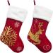 Belupai 17.3 Embroidered Velvet Christmas Stocking | Red Classic Holiday Gift Bag with Reindeer/Snow Design | Perfect for Fireplace Decor - Buy Online on GoSupps.com