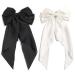 Silky Satin Hair Barrettes Clip for Women Large Bow Hair Slides Metal Clips French Barrette Long Tail Soft Plain Color Bowknot Hairpin Holding Hair 90's Accessories Black White Pack of 2