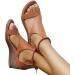 Qinnyo Women's Comfortable Wedge Sandals | Boho Style Ankle Strap Platform Sandals in Brown 7 - Buy Online on GoSupps.com