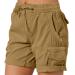 Women's Hiking Cargo Shorts with 6 Pockets Outdoor Summer High Waist Bermuda Drawstring Casual Lightweight Shorts Khaki Medium