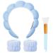 Jspupifip Sponge Spa Headband Wrist Washband Scrunchies Cuffs for Face Washing Set Big Spa Hairband Towel Wash Wristbands Mask Brush for Women Girls Makeup Hair Accessory(4 blue)