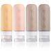 Gemice Portable Travel Bottle 4 Pack Silicone Travel Containers Set LeakProof Refillable Squeezable for Lotion Liquid Shampoos Soap and Toiletries (90ml) Apricot