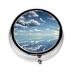 Blue Sky and White Cloudsround Pill Box 3 Compartment Round Pill Box Organizer Portable Travel Pill Box for Traveling.