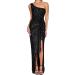 HANXIULIN Women's Sexy V-neck Maxi Dress - Hot Diamond Craft Long Sleeve Color Block Sequin Evening & Cocktail Dress for Parties - Black Size S - Buy Online on GoSupps.com