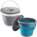 Bekith 2 Pack Collapsible Plastic Bucket with Locking Lid 5L / 1.32 Gallon Foldable Round Tub Portable Fishing Water Pail for Hiking Backpacking Camping and Outdoor Survival (Blue Gray)