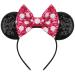 YanJie Mouse Ears Bow Headbands, Glitter Party Princess Decoration Cosplay Costume for Girls (hot pink)