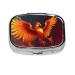 Orange Red Phoenix Printing 2 Compartment Small Pill Case Cute Small Pill Box Purse Pill Boxs Travel Pill Organizer for Pocket Purse and Travel Gifts