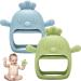 Baby Teething Toys 2 Pack Teether for Baby Silicone Mitten Glove Teether for Sucking Needs Baby Teethers Toys 0-3-6-12 Months Hand Pacifier Chew Toys for Teething Pain Relief (Blue/Green) Blue + Green