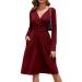 OUGES Women's Spring Casual Midi Dress Long Sleeve V-Neck Floral Ladies Wrap Dress with Pockets L Dark Red