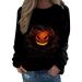 Halloween Costumes Printed Fashionable Casual Long Sleeved Zipper Round Neck Hoodies Sweater Tops Lightweight Black Medium