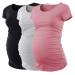 Love2Mi 3PCS Maternity Shirt Short Sleeves Maternity Wear T-Shirt Casual Maternity Tops S Black + Gray + Dark Pink