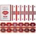 Rechoo 2in1 lipstick set 6Pcs Double Brush Matt & Glossy Lip gloss pink dark red liquid lipstick matte glossy waterproof long-lasting durable lip tint for make-up (Set B) B-Set B