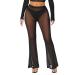Verdusa Women's Sheer Mesh Elastic Waist Flare Fit Pants Dance Bell Bottom Trousers X-Large Black