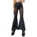Rave Outfit for Women Festival Dance Clubwear Bell Bottom Mesh Sheer Pants Black Star Small