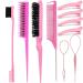 10 Pieces Hair Styling Comb Set Teasing Hair Brush Triple Teasing Comb Rat Tail Combs Edge Brush Hair Tail Tools Braid Tool Loop with Hair Clips for Women Girls Kids Hair Stylists Braiding Backcombing Styling 10 Pieces T...