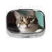 A Curious Cat Printing 2 Compartment Small Pill Case Cute Small Pill Box Purse Pill Boxs Travel Pill Organizer for Pocket Purse and Travel Gifts