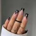 IMSOHOT Matte Square Press on Nails Medium Black Flame French Tips Fake Nails with Rhinestone Designs Full Cover Cool Glue on Nails Nude Squoval Acrylic False Nails 24Pcs 79-A05Matte Flame