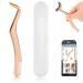 Lash Tweezers Eyelash Applicator Stainless Steel Upgraded 2 in 1 Lash Extension Tweezers with Comb Eyelash Applicator for Precise Lash Application Removing Eyebrows (Rose Gold)